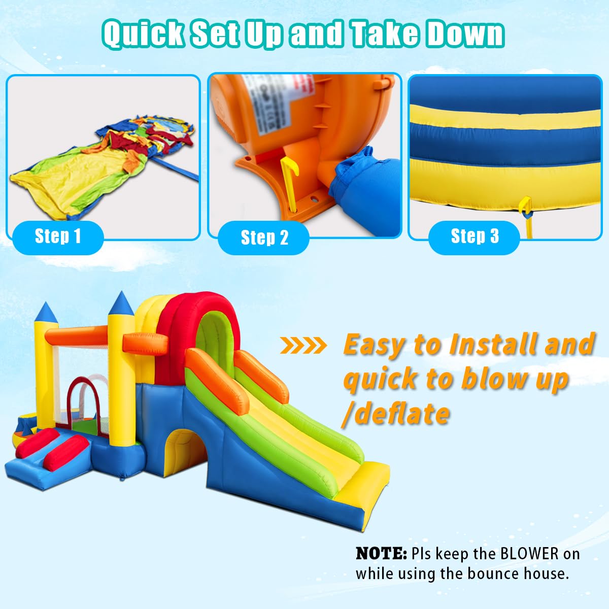 Hongcoral Inflatable Bounce House, 8 in 1 Large Bounce Castle with Blower for Kids and Toddlers, Outdoor Indoor Backyard Inflatable Bouncers with Two Slides Hongcoral