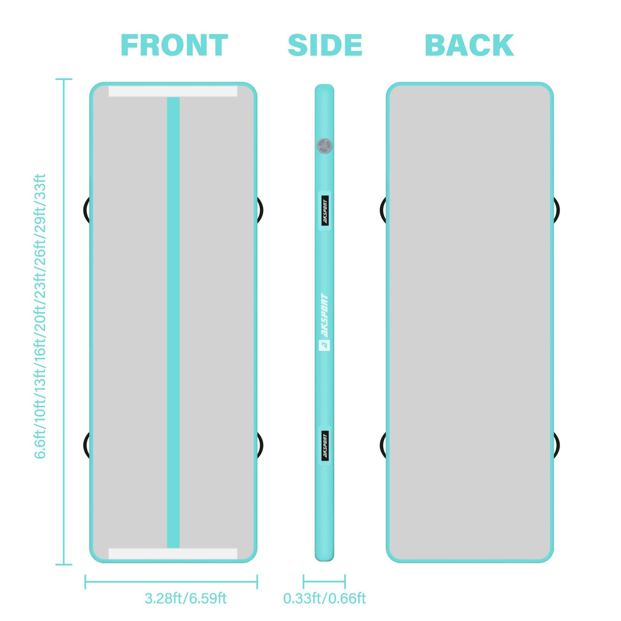 AKSPORT Inflatable Gymnatsics Mat Tumble Track 10ft 13ft 16ft 20ft 23ft Air Tumbling Mat with Air Pump for Home Use/Training/Cheerleading/Yoga AKSPORT