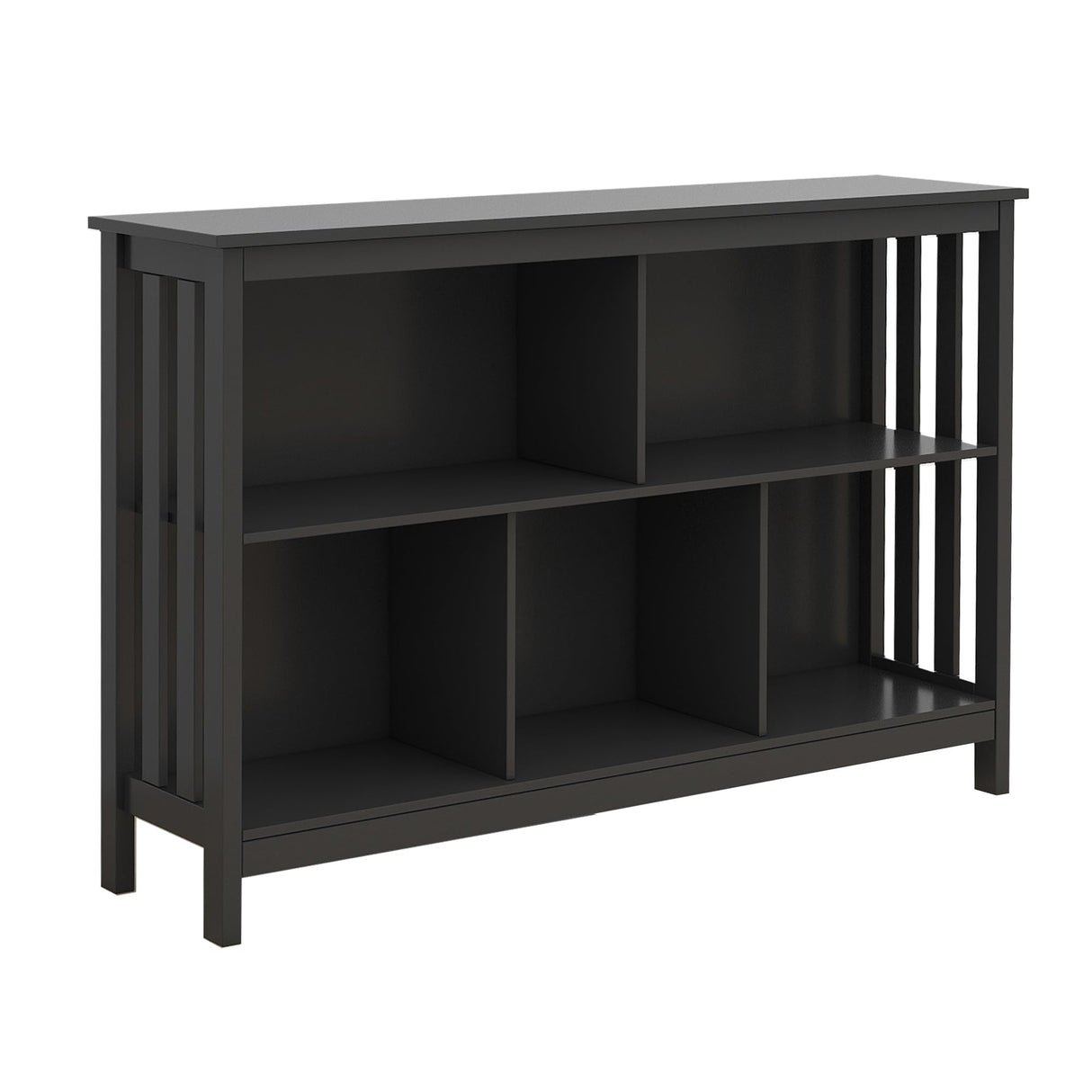 TaoHFE Short Bookshelf with 2-Layer 5 Cube Shelf,Wooden Bookcase Modern Minimalist Style, Horizontal Bookshelf for Living Room, Classroom, Bedroom, Book Shelf with Storage Cube Bookcase, Black TaoHFE