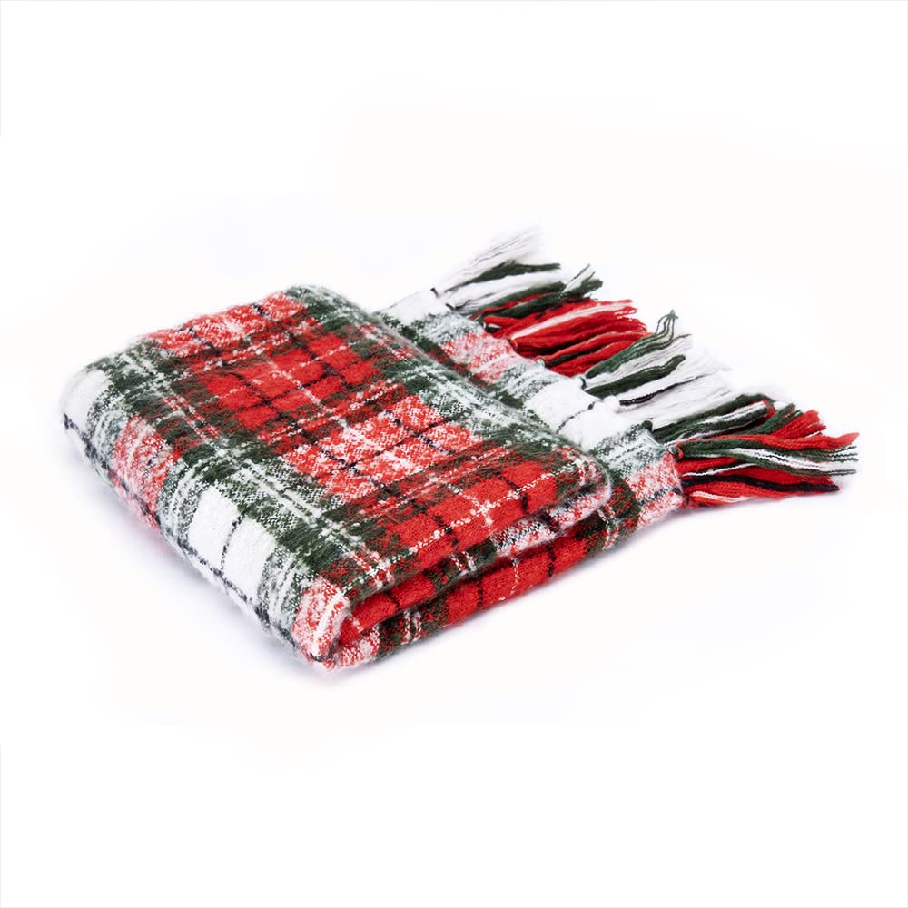 G Lake Christmas Plaid Throw Blanket Green Red Super Soft Faux Cashmere Blankets with Tassels for Couch Sofa Halloween Home Decor 50" x 60" (Xmas) G Lake