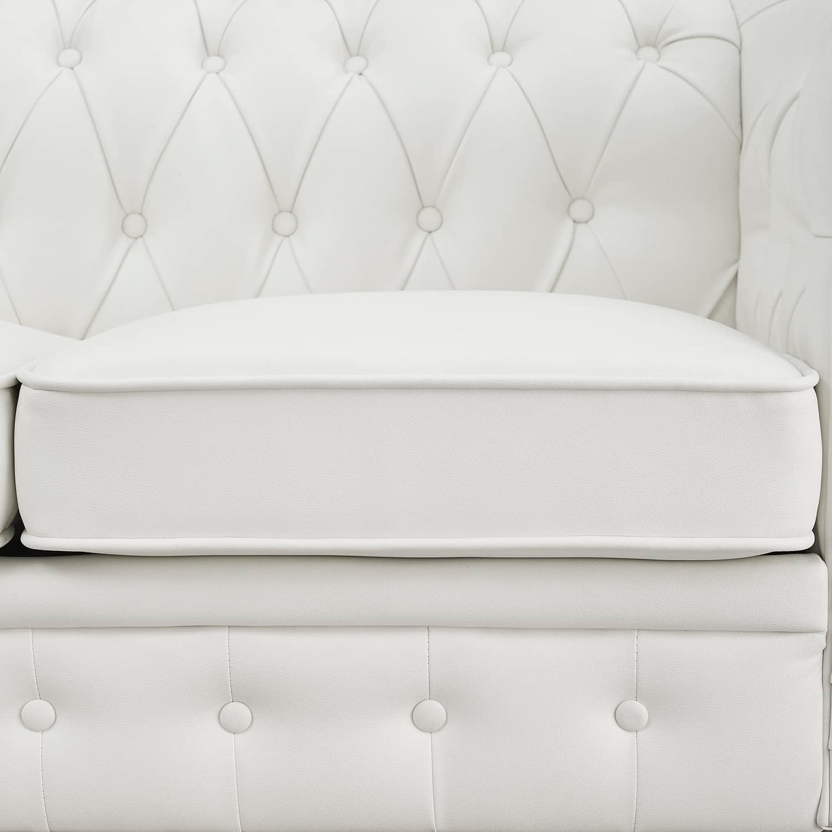 Naomi Home Emery Chesterfield Sofa with Rolled Arms, Tufted Cushions / 3 Seater Sectional Sofa Couch for Small Spaces, Living Room, Bedroom, Apartment Easy Tool-Free Assembly – Off White Naomi Home