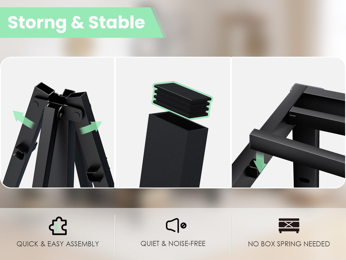 QEROMY Twin Bed Frame - 18 in Sturdy Platform Bed Frame Twin Size, Heavy Duty Metal Bed Frame No Box Spring Needed, Quick & Easy Assembly, No Noise, Black QEROMY