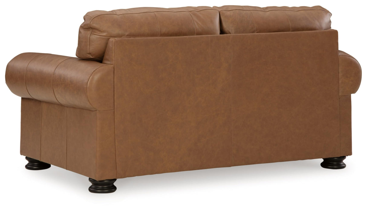 Signature Design by Ashley Carianna Classic Leather Match Loveseat with Nailhead Trim, Dark Brown Signature Design by Ashley