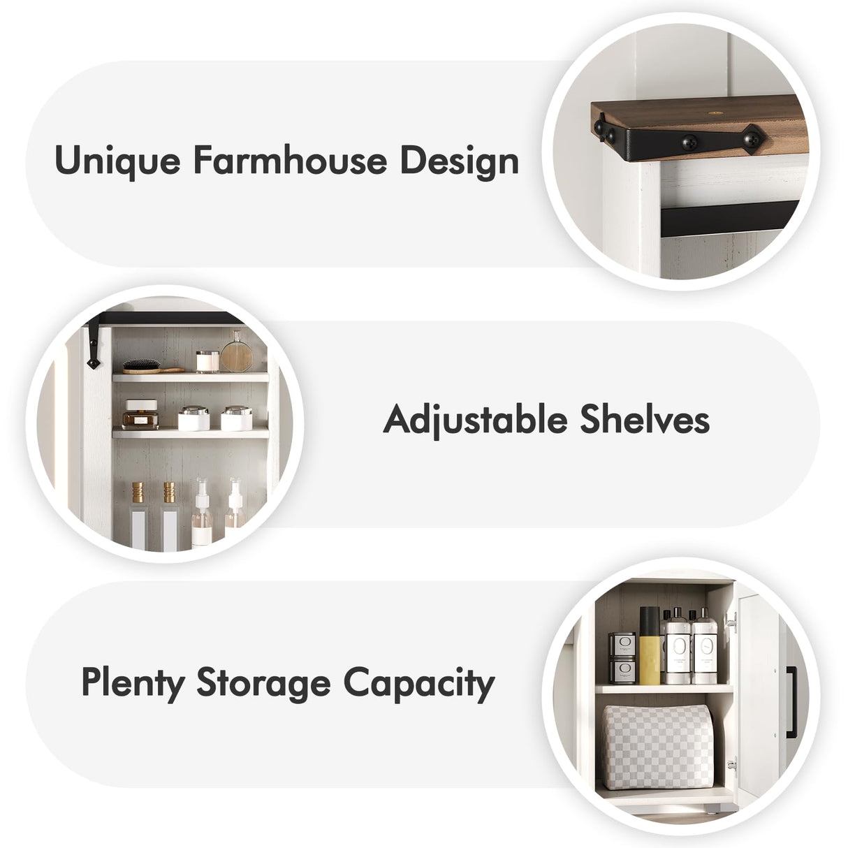 Albott Farmhouse Makeup Vanity Desk with Sliding Mirror and Lights, Makeup Vanity Table with 4 Storage Drawers and Adjustable Shelves, Dressing Table with Glass Top, Big Vanity Set for Bedroom, White Albott