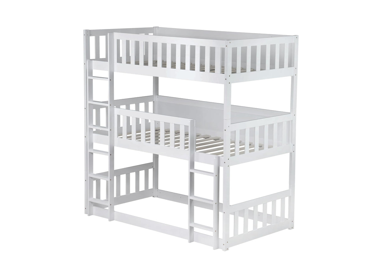 ASKVDL Triple Bunk Bed with Ladders & Guardrails for Kids,Detachable Triple Bunk Beds,Twin Over Twin Over Twin Bunk Bed,Easy Assembly,No Box Spring Needed,White ASKVDL