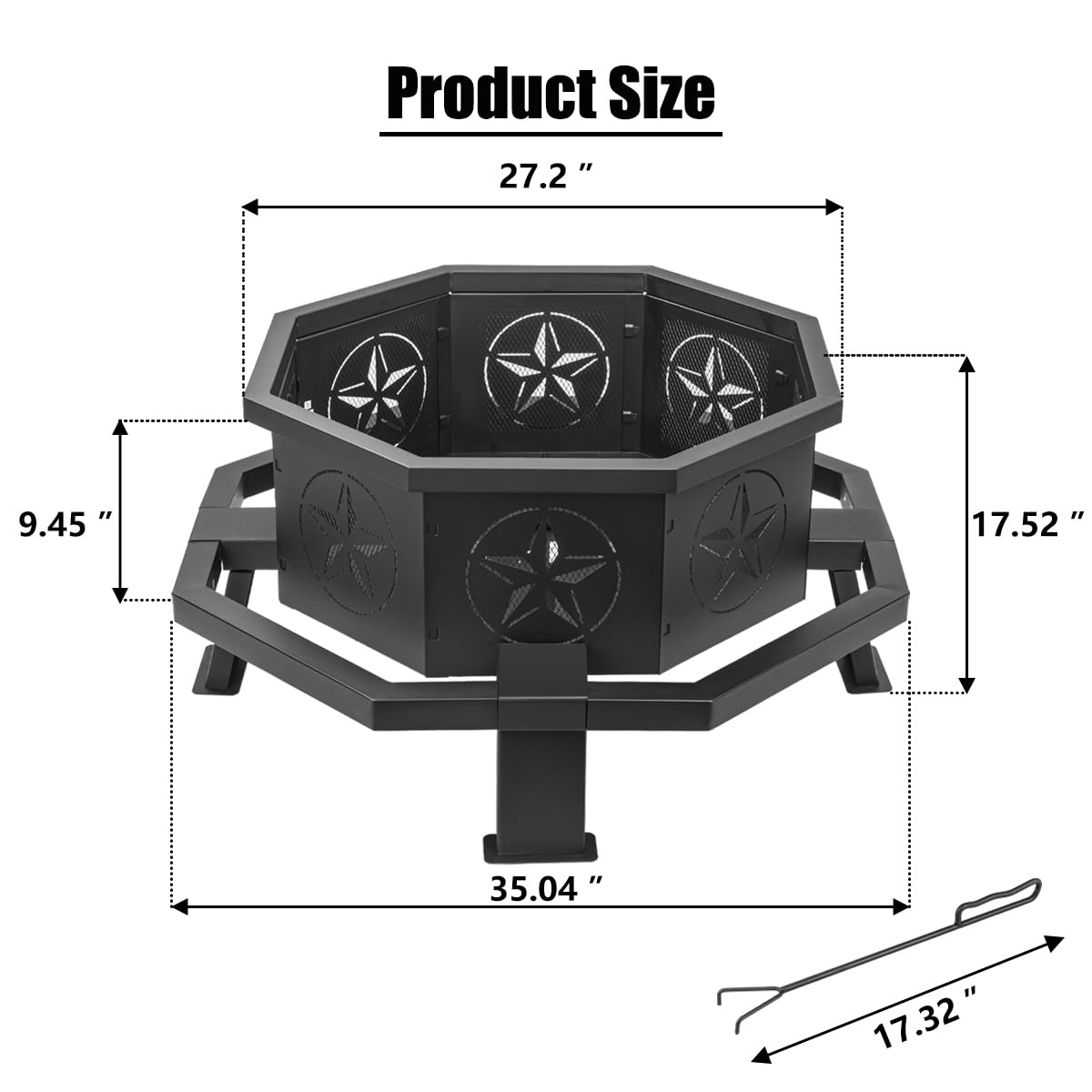 Verdeluxe 35 Inch Octagonal Fire Pit,Outdoor Fire Pit,Wood Burning Firepit,Bonfire Fire Pit,Firepits for Outside,Camping, Backyard, Patio,Bonfire Verdeluxe