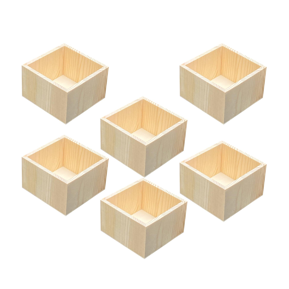 6 Pack 4.7 Inch Square Wood Box Unfinished Small Wooden Boxes for Crafts (Outer 4.7X 4.7X 3 in,Interior 4 x 4 x 2.9 in) Cregugua