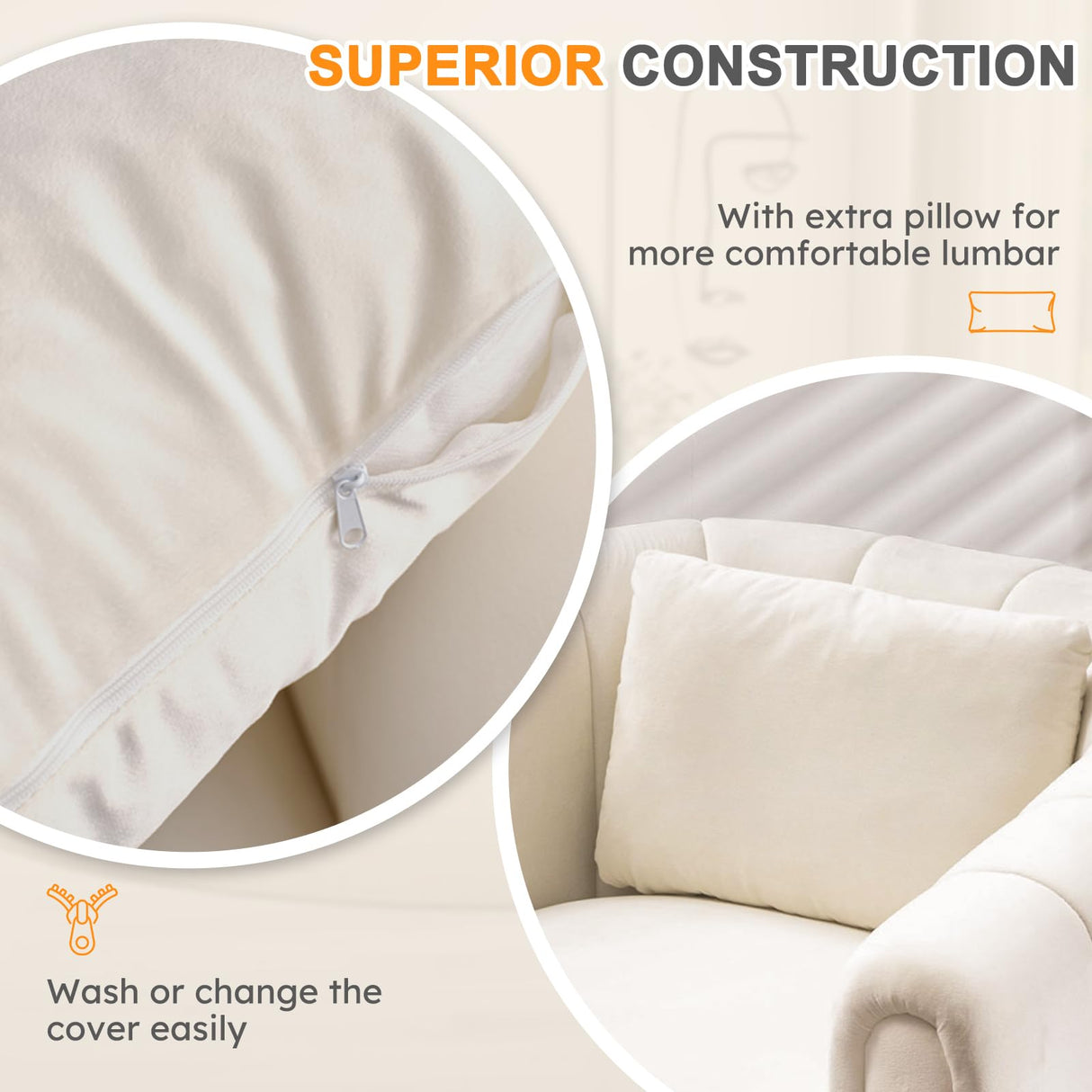 ANJ Swivel Barrel Chair Set of 2 with Plump Pillow, Modern Channel Dutch Velvet Accent Chair, Comfy Round Armchair, Swivel Accent Chair for Nursery Living Room Bedroom (Beige) ANJ