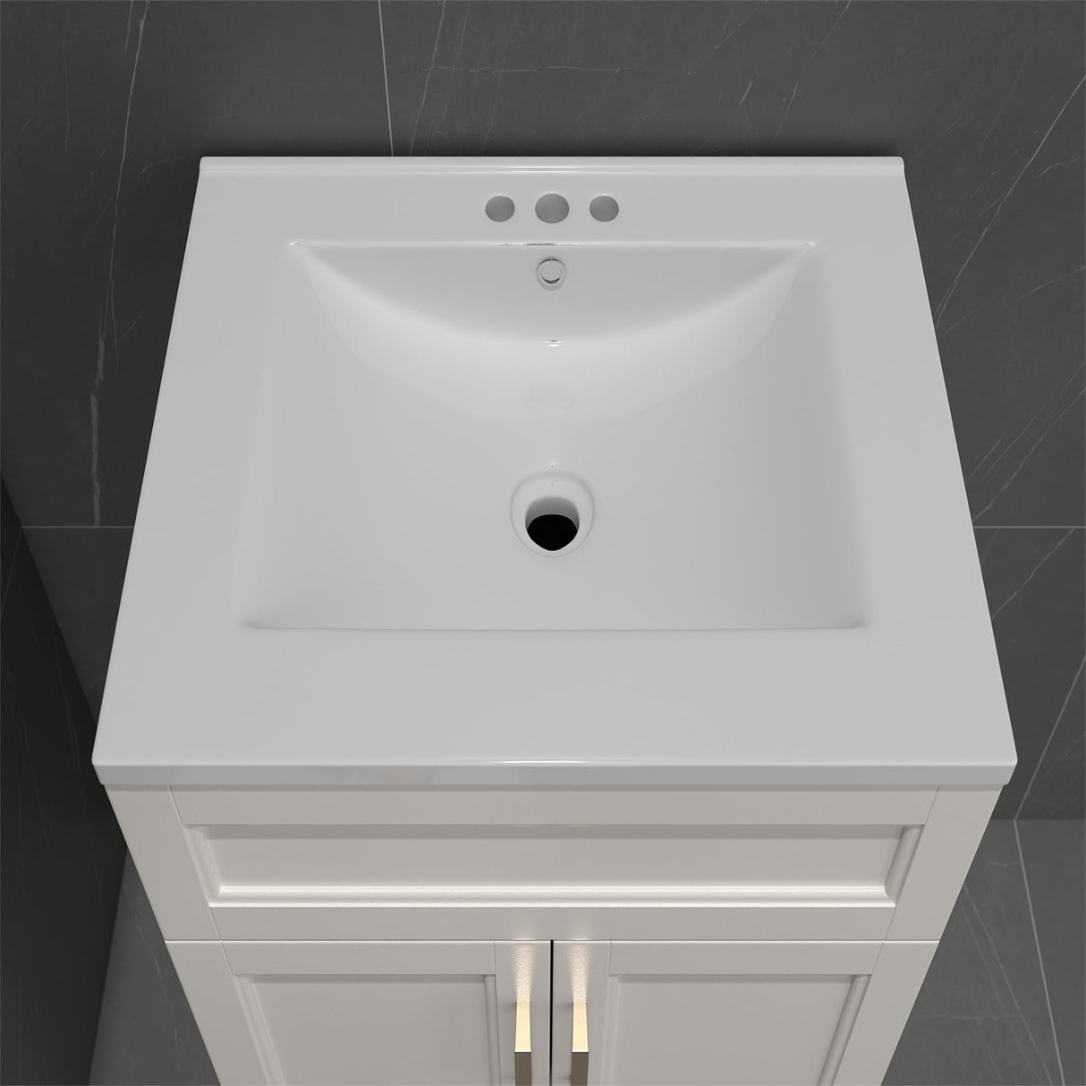 OLD CAPTAIN Bathroom Vanity with Ceramic Sink, Wooden Double Door Bathroom Storage Vanity with 24 Inch, Milky White Finish OLD CAPTAIN