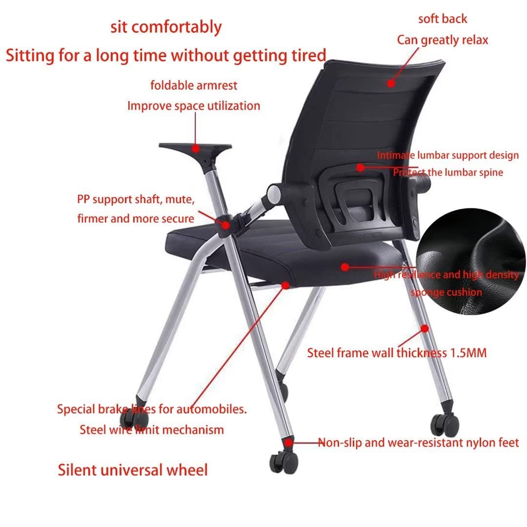 Folding office chair with wheels portable,comfy chair for desk,Home office chair ergonomic desk chair leather padded seats,desk chair for bedroom,conference training chairs for adults livingroom,black UDHSV