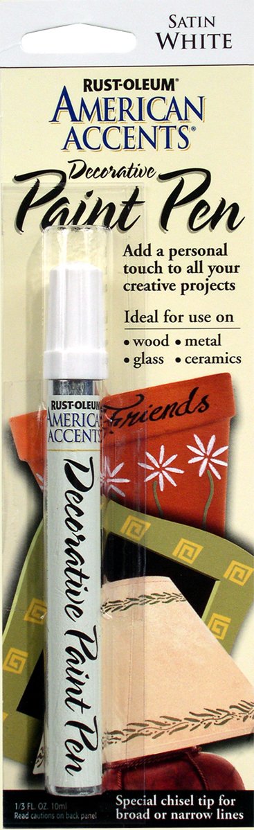 Rust-Oleum, White, 215153 American Accents Satin Decorative Paint Pen, 1/3-Ounce, 0.33 Fl Oz (Pack of 1) (Packaging May Vary)