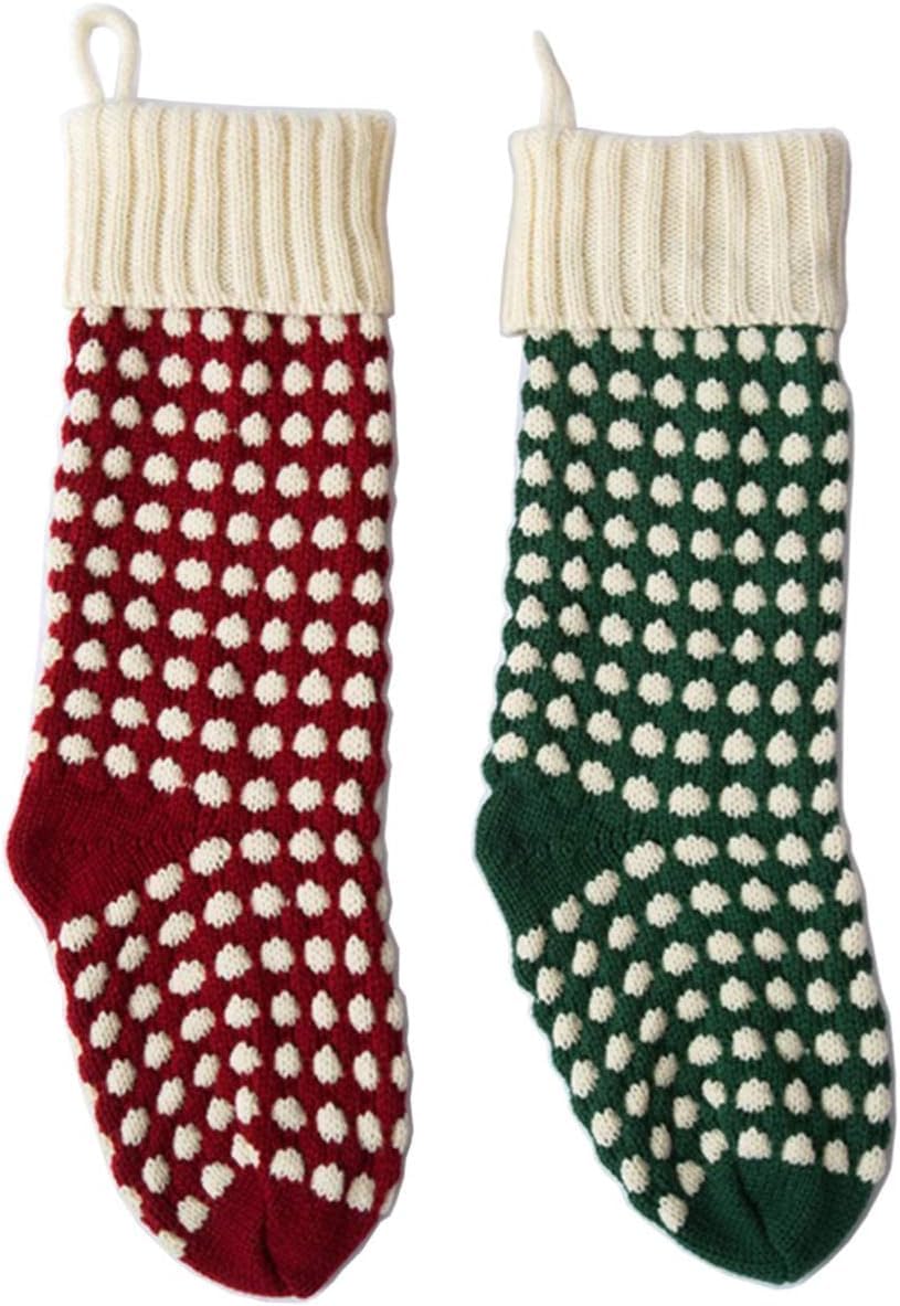 Guojanfon Christmas Stockings ,18" Unique Burgundy and Green Knit Christmas Stockings Dots Style (Length 18",Pack 2) Guojanfon