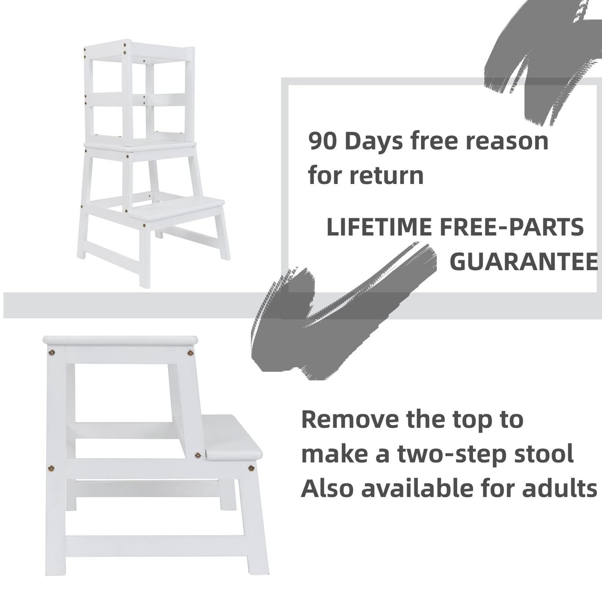 Popin Lover Kitchen Step Stool for Kids and Toddlers with Safety Rail, White Kids Step Stool Standing Tower Stool for Bathroom& Kitchen Popin Lover