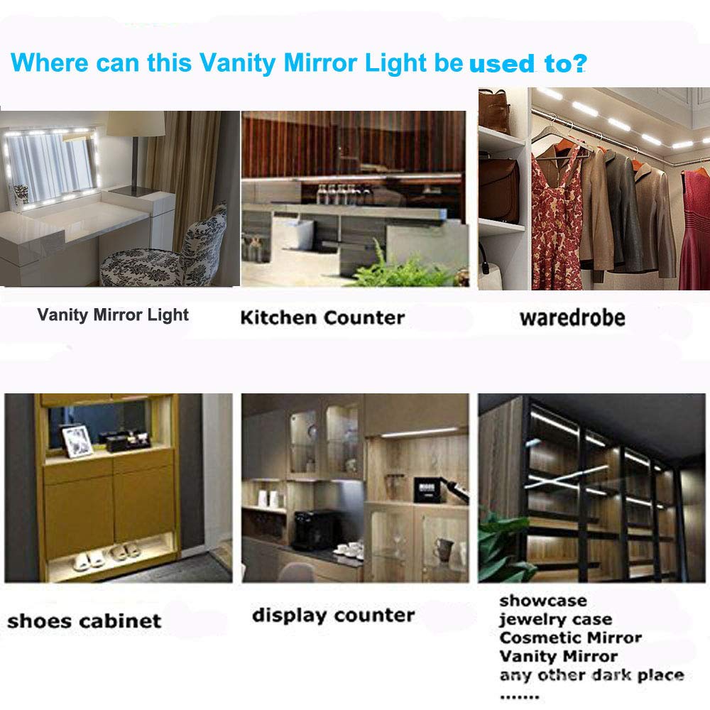 Led Vanity Mirror Lights, Hollywood Style Vanity Make Up Light, 10ft Ultra Bright White LED, Dimmable Touch Control Lights Strip, for Makeup Vanity Table & Bathroom Mirror, Mirror Not Included LPHUMEX