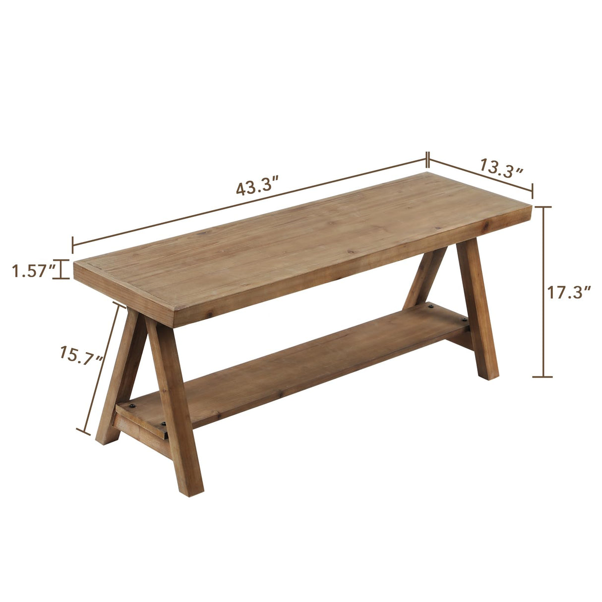 RowyPoey Solid Wood Bench, 43" Farmhouse Entryway Bench for Living Dining Room, Rustic Storage Bench Seat for Indoors and Outdoors, Natural RowyPoey