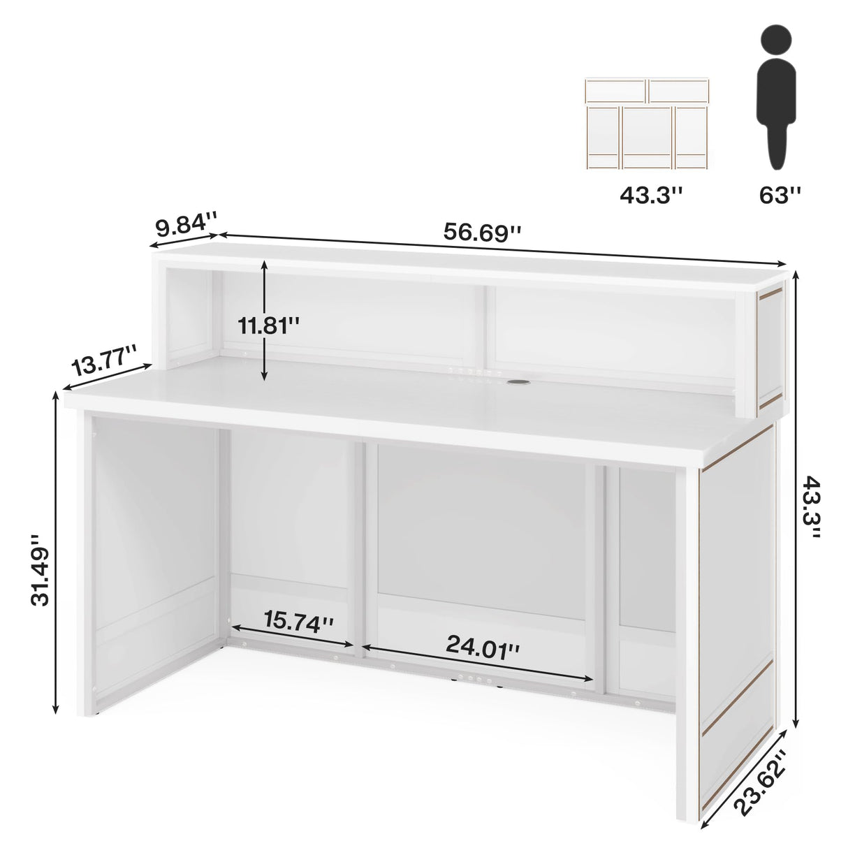 Tribesigns Reception Desk with Counter, 57-Inch Rustic Front Receptionist Table, Boho Welcome Desk Checkout Counter for Office, Retail, Lobby, Beauty Salon (White) Tribesigns