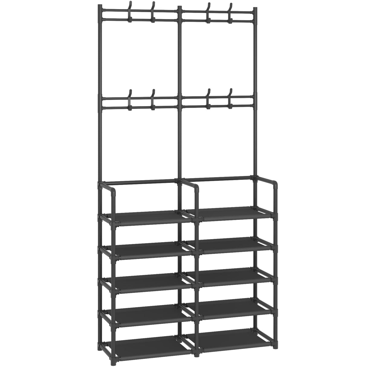 Laiensia 5-Tier Entryway Coat Rack, Coat and Shoe Rack, Entryway Bench Storage Organizer with 8 Hooks for Bedroom, Hallway, Office, Black Laiensia