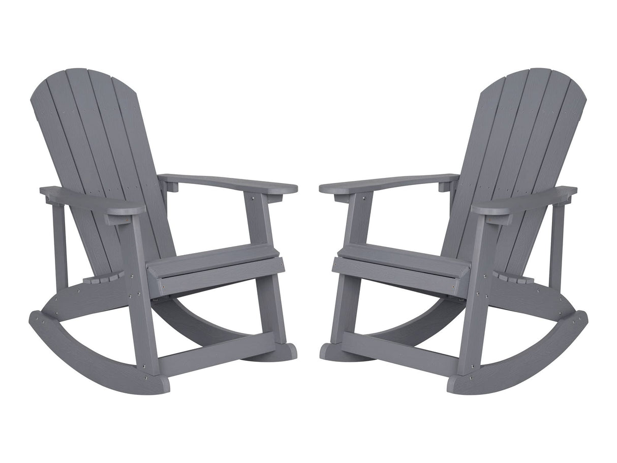 Flash Furniture Savannah All Weather Adirondack Rocking Chairs, Polyresin Wood Adirondack Chair with 350-lb. Static Weight Capacity, Set of 2, Gray Flash Furniture