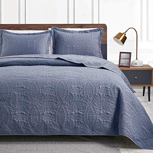 Love's cabin King Size Quilt Set Blue Bedspreads - Soft Bed Summer Lightweight Bedspread Comforter - Modern Style Coin Pattern Coverlet for All Season - 3 Pieces (1 Quilt, 2 Pillow Shams) Love's cabin