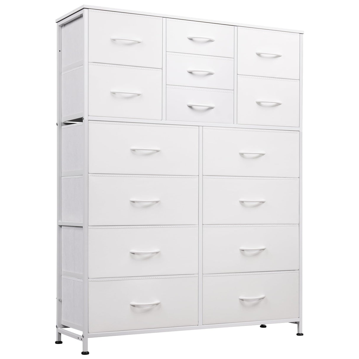 WLIVE Tall White Dresser for Bedroom Furniture, Fabric Dressers Storage Tower with 15 Deep Drawers, Dresser for Closet, Hallway, Entryway, Office, Storage Tower with Cabinet, Metal Frame, Wooden Top WLIVE