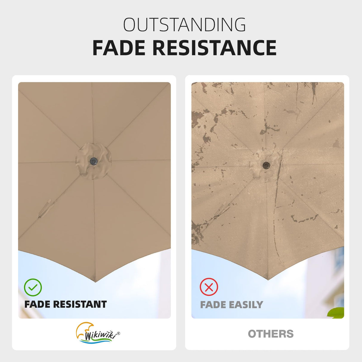 wikiwiki 9FT Patio Umbrellas with Base Included, Outdoor Umbrella with Sandbag Base, 8 Sturdy Ribs, Fade Resistant Waterproof POLYESTER DTY Canopy for Garden, Lawn, Deck, Backyard & Pool,Tan wikiwiki