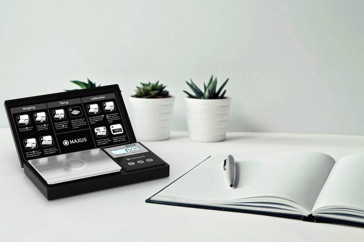 MAXUS Digital Pocket Gram Scale 500g x 0.01g High Precision with Tray, Weighs Small Food, Jewelry, Ounces, Grains, LCD Display, Tare Function MAXUS