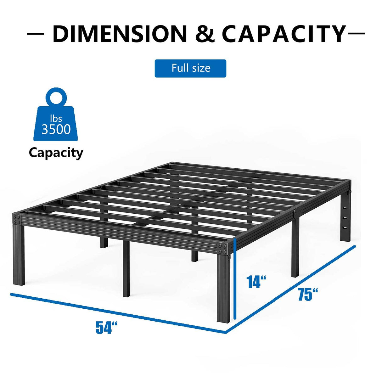 ZIYOO Full Size Bed Frame with Heavy Duty Steel Slat, 14 Inches Platform Bed Frame, Non-Slip Design, No Box Spring Needed, Easy Assembly, Quiet Noise Free, Under Bed Storage Space, Black ZIYOO