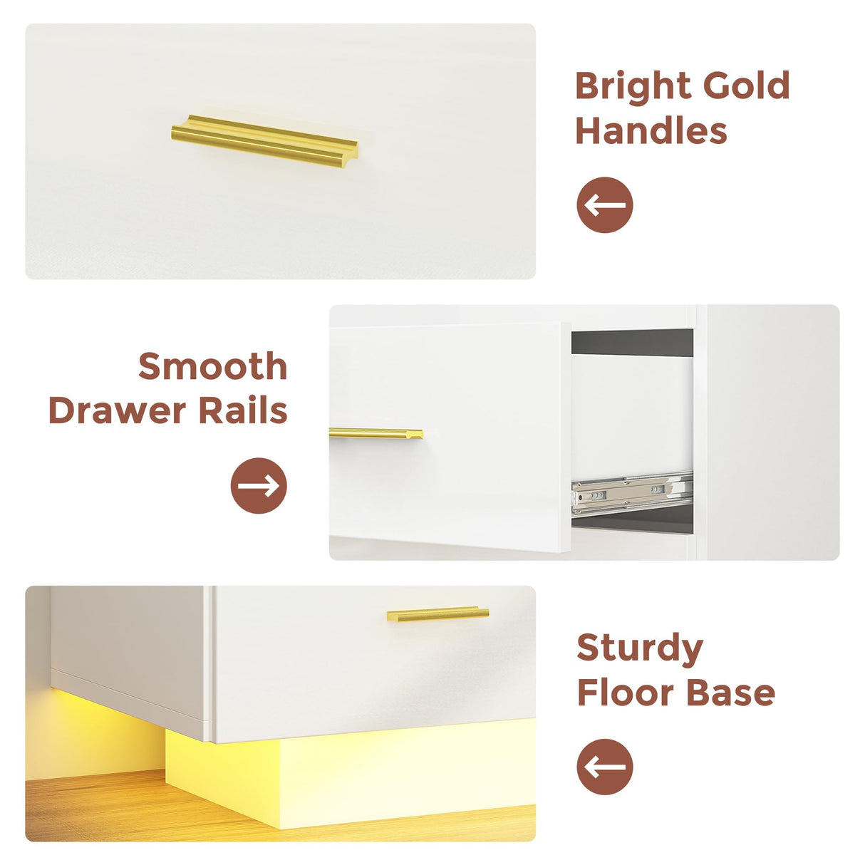 Walmokid 9 Drawer Dresser for Bedroom, 55'' W Highly Reflective Modern Chest of Drawers with LED Light, Wooden Dresser Organizer Cabinet for Living Room, Entryway (White) Walmokid