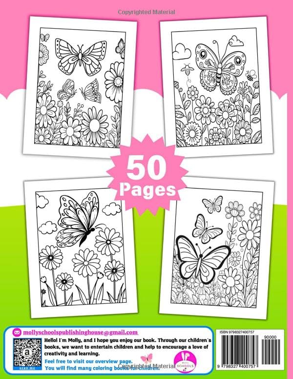 Butterflies And Flowers Coloring Book For Kids: 50 Cute Coloring Pages with Different Butterflies and Beautiful Flowers for Boys & Girls Ages 6-12 WoodArtSupply