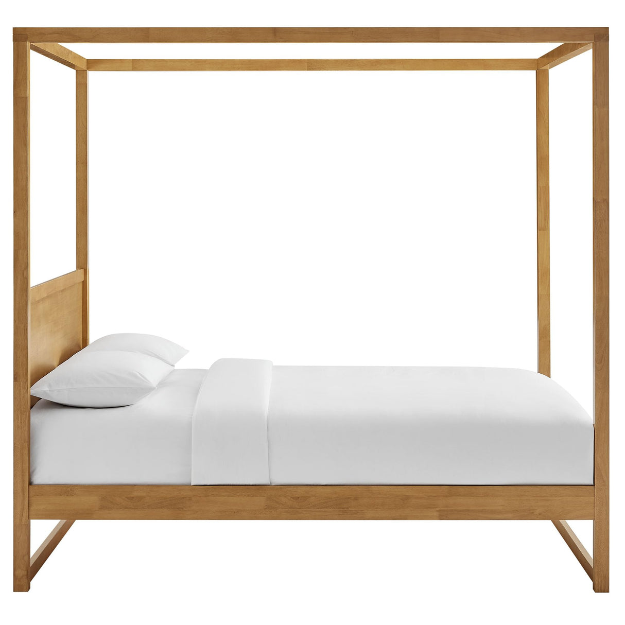 Modway Alva Queen Size 4-Post Wood Platform Canopy Bed in Oak – with with Headboard and Solid Rubberwood Frame Modway