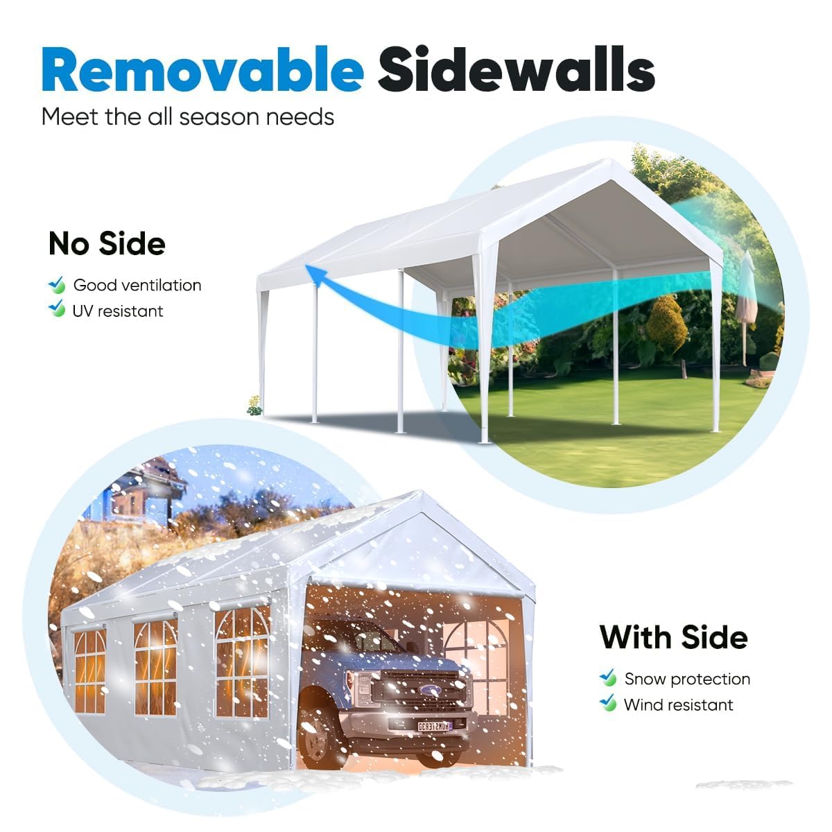 Quictent 10x20 ft Heavy Duty Carport Car Canopy Garage Outdoor Boat Shelter Party Tent with Sidewalls and Rollable Windows -White Quictent