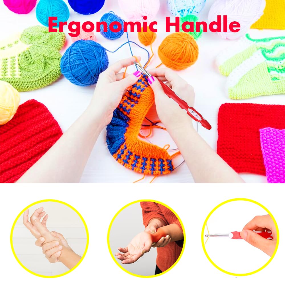 Ergonomic Crochet Hooks Set with Case, 12PCS Crochet Hooks for Arthritic Hands, Size from 0.8mm~6.0mm Lewhoo