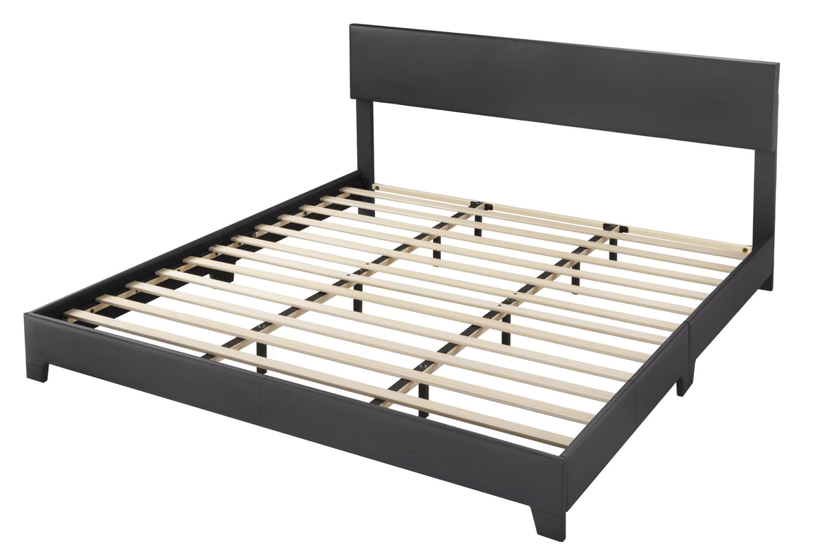 Allewie King Size Bed Frame with Adjustable Headboard, Faux Leather Platform Bed with Wood Slats, Heavy Duty Mattress Foundation, No Box Spring Needed, Noise-Free, Easy Assembly, Black Allewie