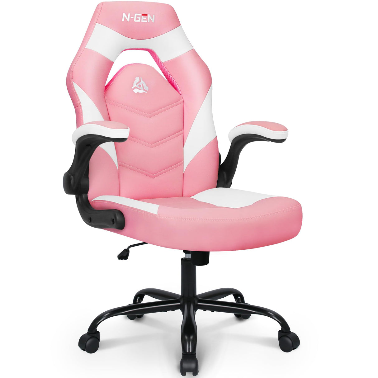 N-GEN Video Gaming Computer Chair Ergonomic Office Chair Desk Chair with Lumbar Support Flip Up Arms Adjustable Height Swivel PU Leather Executive with Wheels for Adults Women Men (Pink) NEO CHAIR