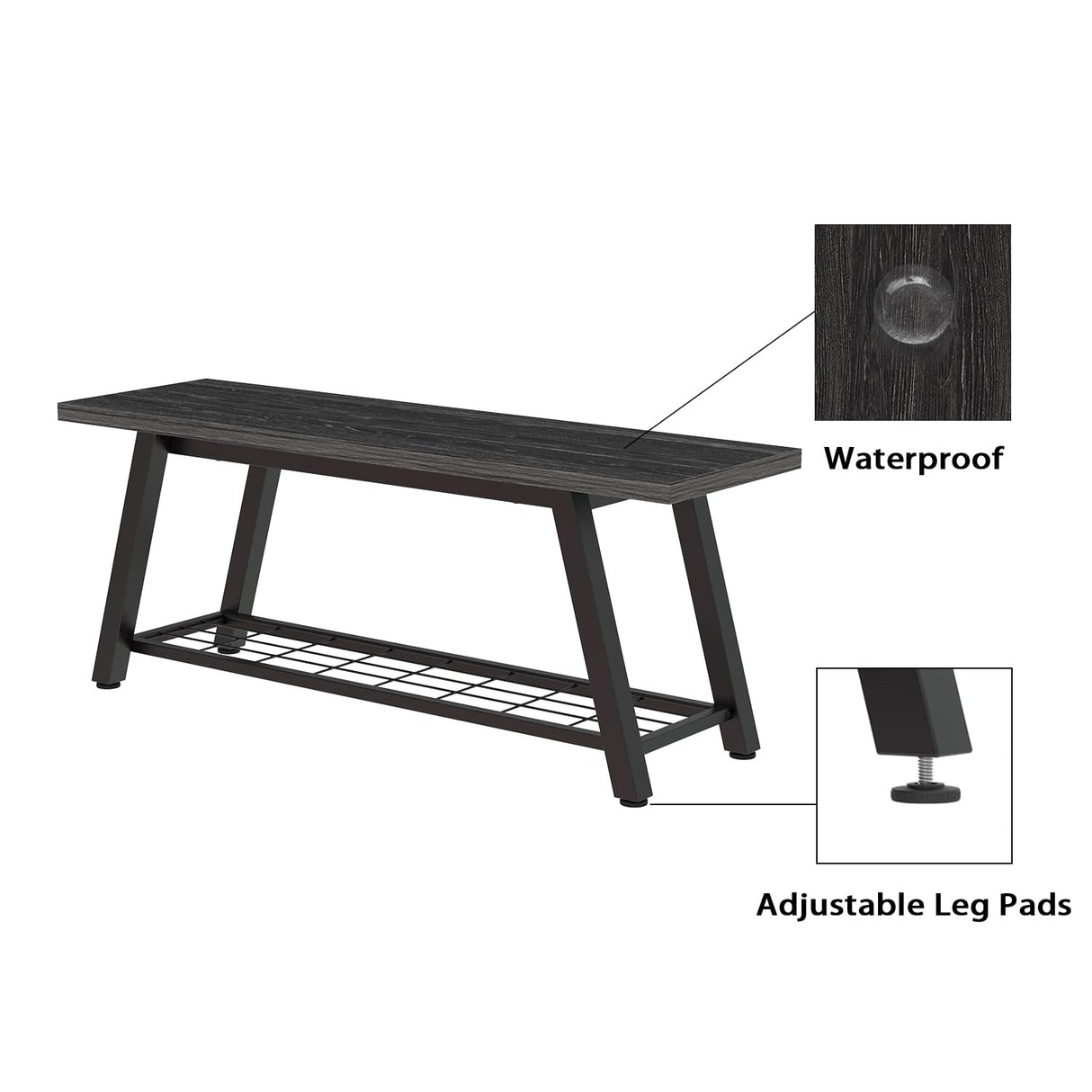 Oastreeful Industrial Entryway Bench Rustic Wood and Metal Storage Bench for Indoor Living Dining Room Bedroom Long Shoe Benches Seat (Charcoal Black) Oastreeful