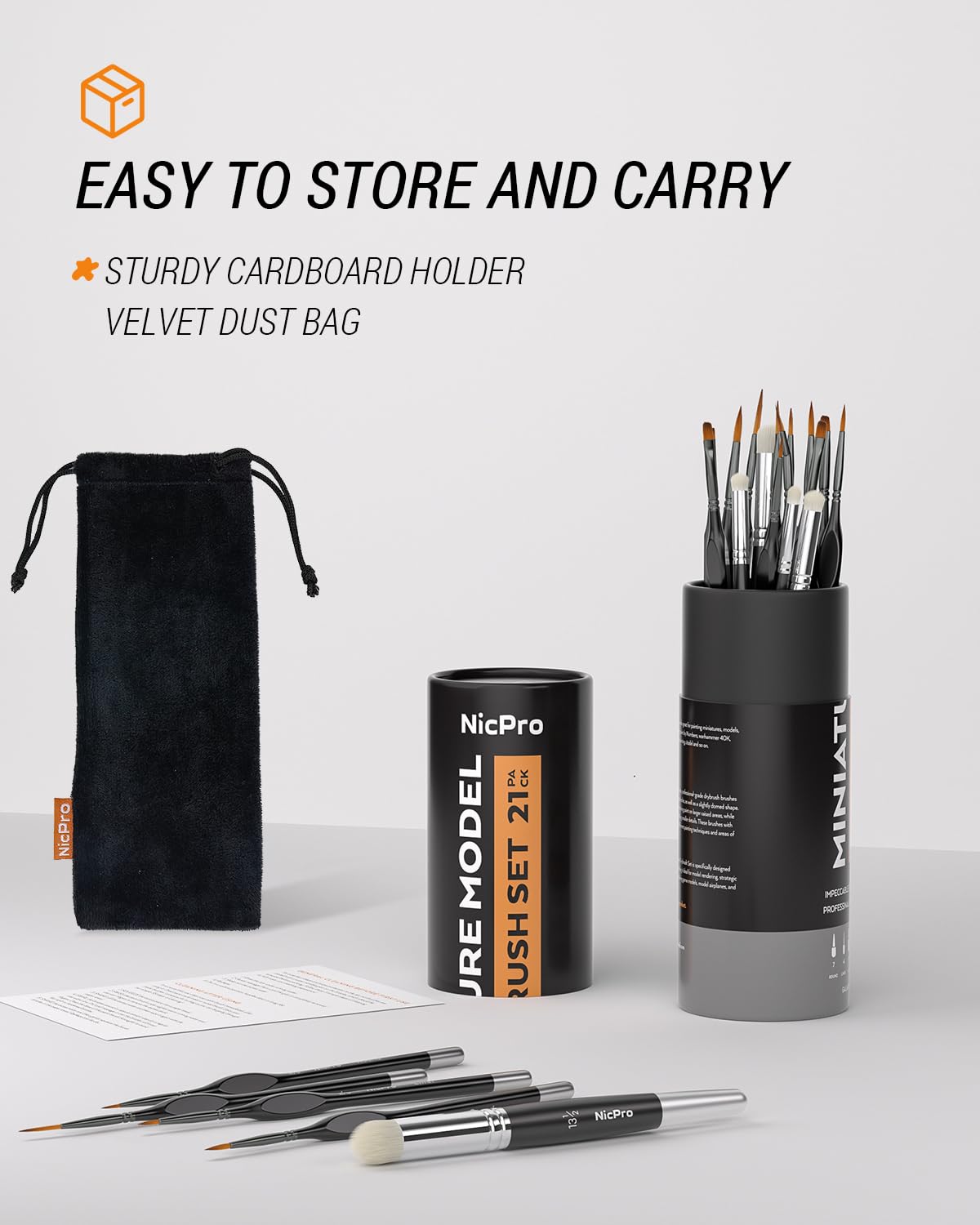 Nicpro Miniature Paint Brushes Drybrush - 21PCS Model Paint Brush Set for Acrylic, Watercolor Detail Paint Brush Dry Brush for Warhammer 40k, Miniature Model, Citadel, Paint by Number- with Container Nicpro