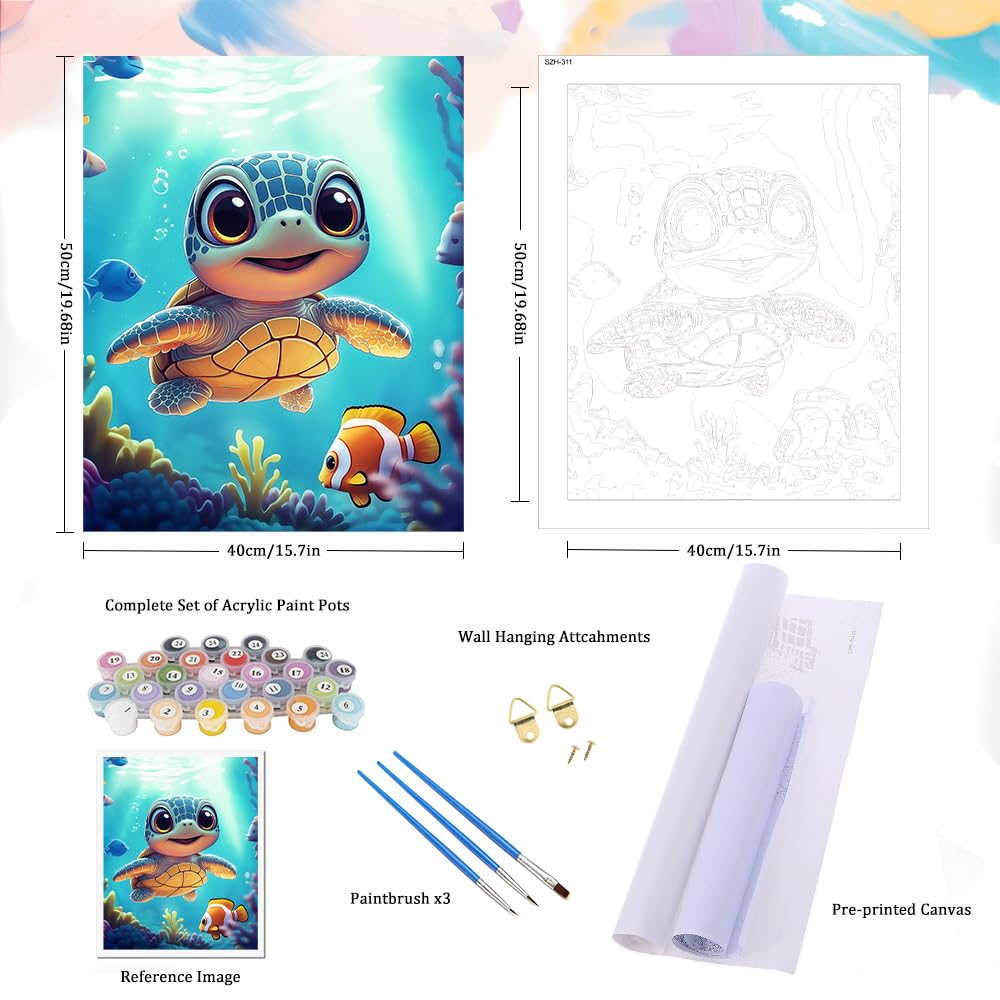 Natuyalo Paint by Numbers for Adults Beginner, Sea Turtle Acrylic Painting by Number Kits Animal DIY Art Craft Kits Suitable for Home Wall Decoration Frameless (16x20 Inch) Natuyalo