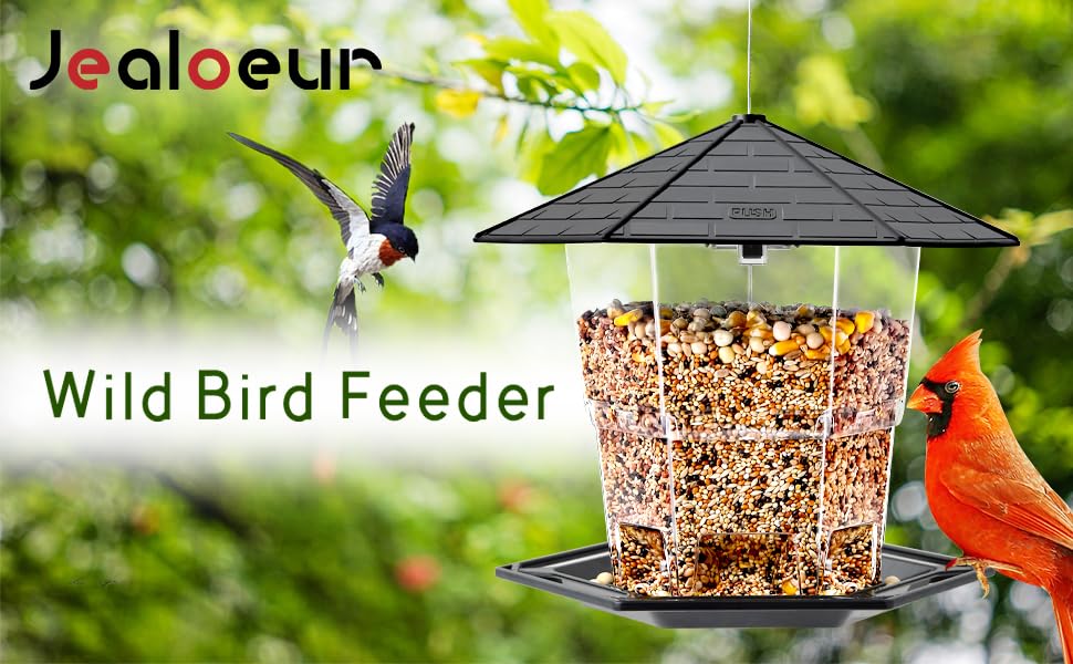 Jealoeur Bird Feeders for Outdoors Hanging Bird Feeder Wild Bird Seed, Black Jealoeur
