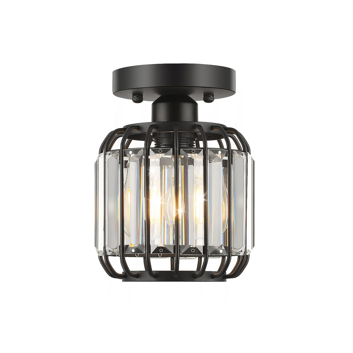 Illus Semi Flush Mount Ceiling Light Fixture, Modern Black Crystal Ceiling Light, Small Hallway Light Fixtures, Entryway Light Fixture for Kitchen Hallway Bedroom Foyer Dinning Room (Black) illus illumination