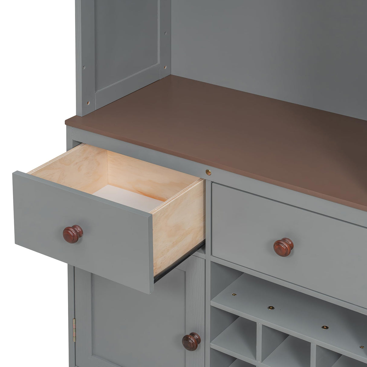 Queen Size Murphy Bed with Storage Cabinet, Wine Rack, Glass Holder, Drawers and Multi-Color LED Strip, Gray Bellemave