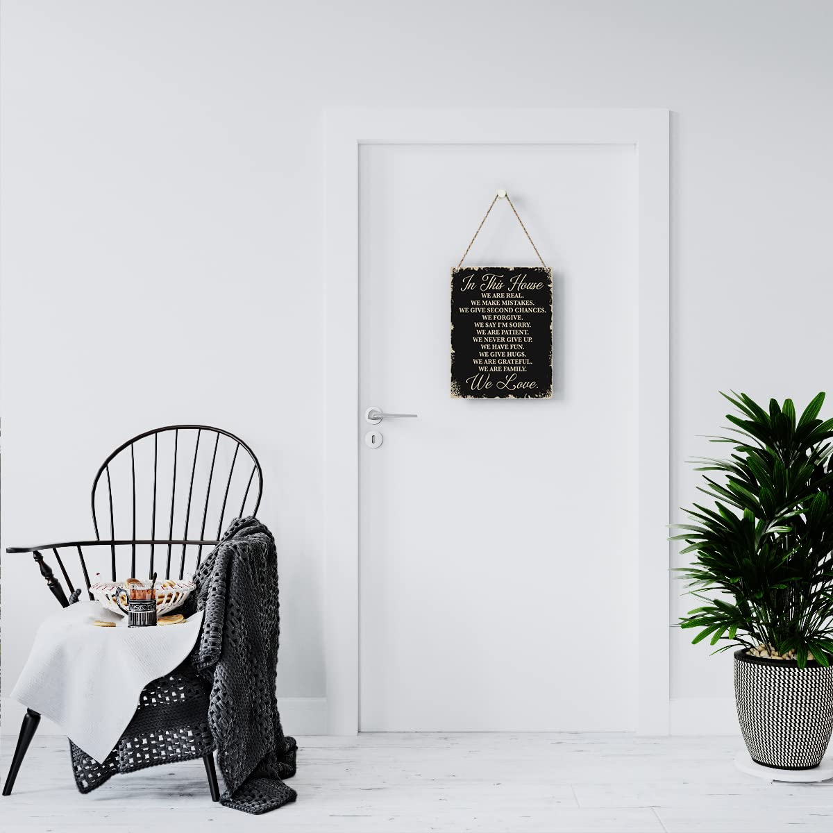 In This House Wooden Hanging Sign, House Rules Signs, Farmhouse Living Room Home Decor Wall Art, Inspirational Family Quote, Scripture Wooden Hanging Sign for Farmhouse Home Wall Art Decoration BELLOWDEER