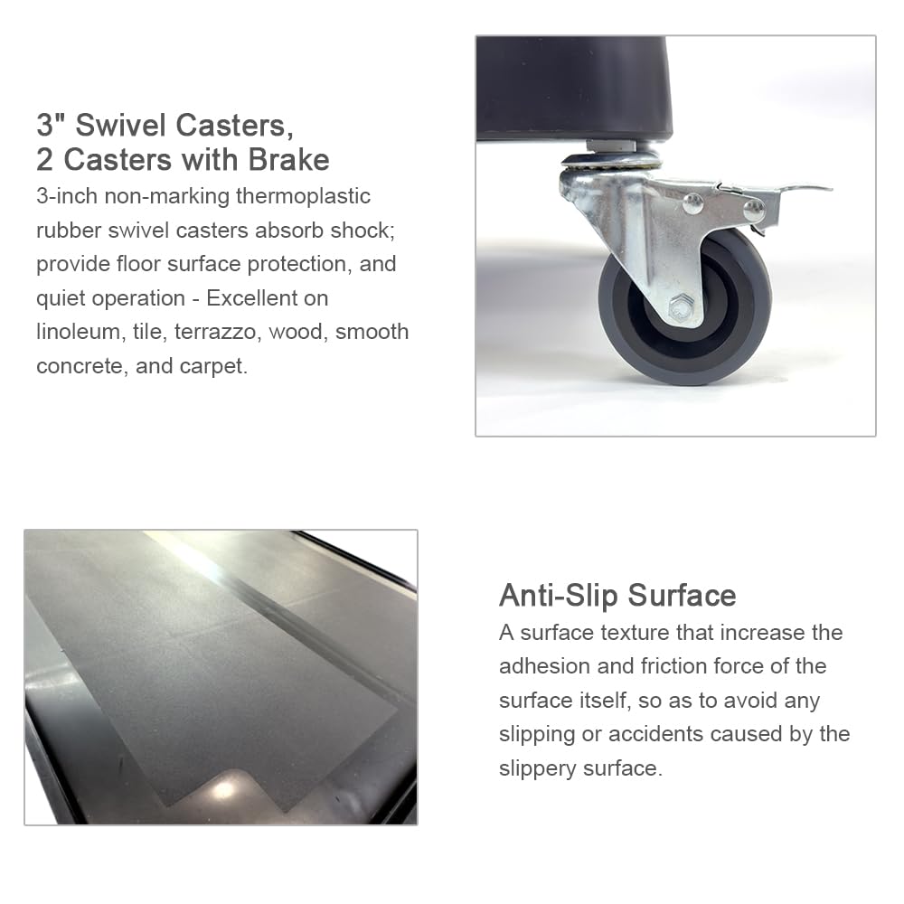 Commercial Heavy-Duty Utility Service Cart | 3 Shelf | | 450 Lbs Max Capacity | Rolling Utility Cart W 33" x H 37" x D 16" Black Farag Janitorial