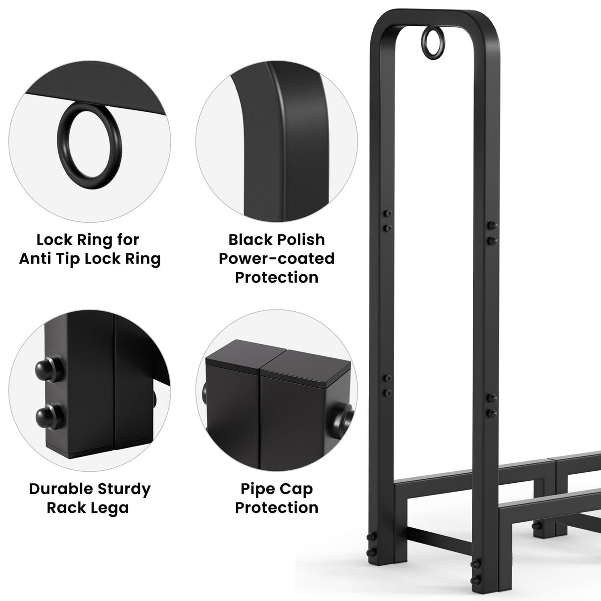 AMAGABELI GARDEN & HOME 6ft Firewood Log Rack Outdoor Log Holder for Fireplace Heavy Duty Wood Stacker Pit for Patio Logs Storage Steel Tubular Wood Pile Rack Tool Accessories Black AMAGABELI GARDEN & HOME