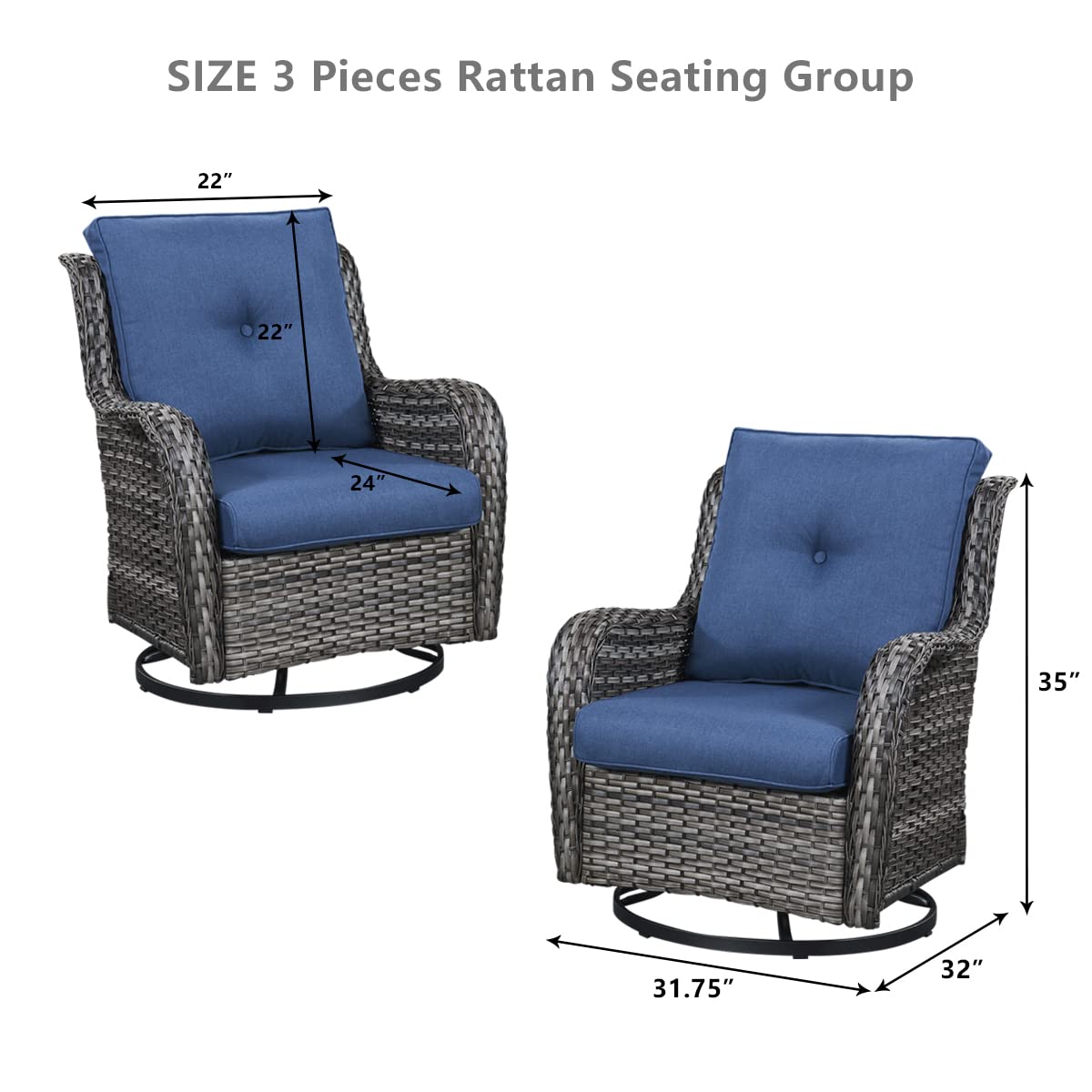 HUMMUH Patio Furniture 5 Pieces Outdoor Furniture Set Wicker Outdoor Sectional Couch with Patio Swivel Rocking Chairs,Ottomans for Patio HUMMUH