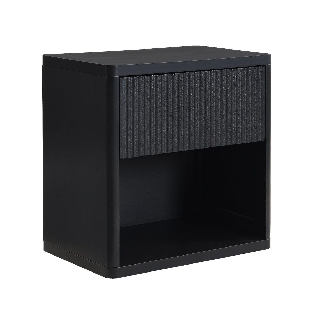 22.8" W Black Fluted Nightstand Set of 2 with 4 Drawers, Mid Century Modern Nightstand with Hidden Drawers, Large Night Stand, Accent End Table, Bedside Table with Open Shelf, Curved Profile Design XIAO WEI