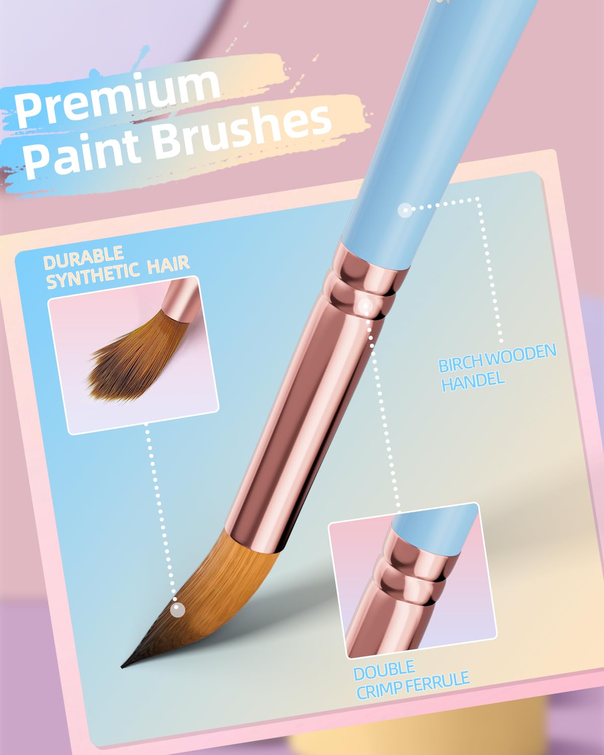 Nicpro 12pcs Artist Paint Brush Set, Pastel Painting Brushes Kit with Flat, Round, Filbert, Angle and Detail Paintbrushes, Nylon Bristles Paint Brushes for Acrylic Oil Watercolor Gouache Canvas Face Nicpro