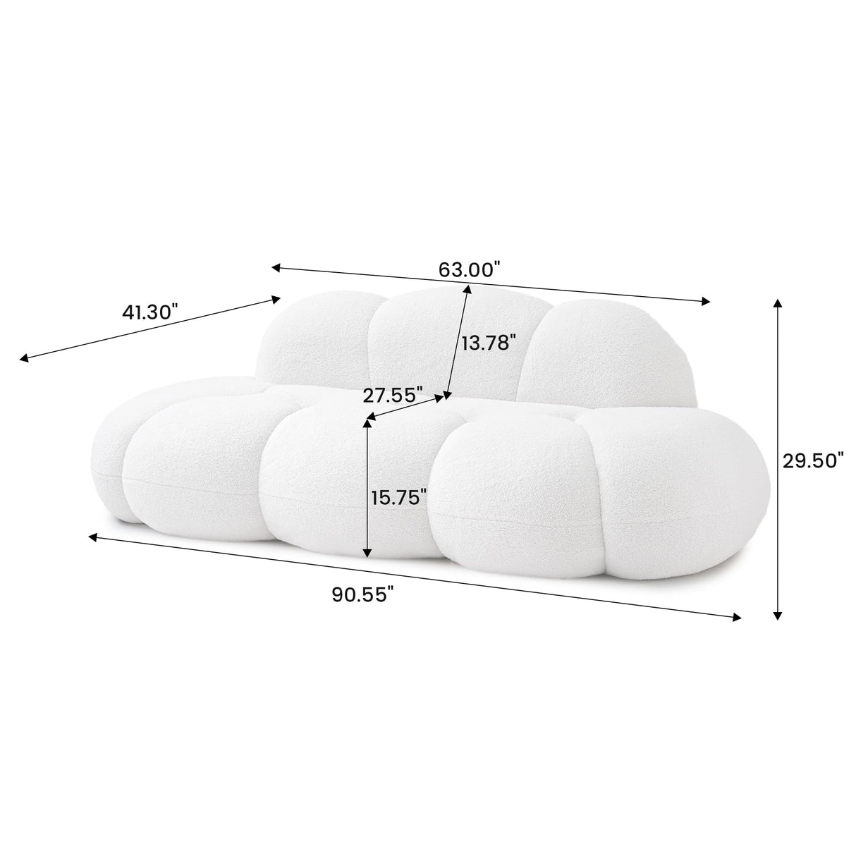 JACH 3 Seater Cloud Sofa for Living Room, Modern Sherpa Upholstered Sofa, Minimalist Leisure Couch, Comfy Cloud Couch for Apartment, Small Space, No Assembly Required (White) JACH