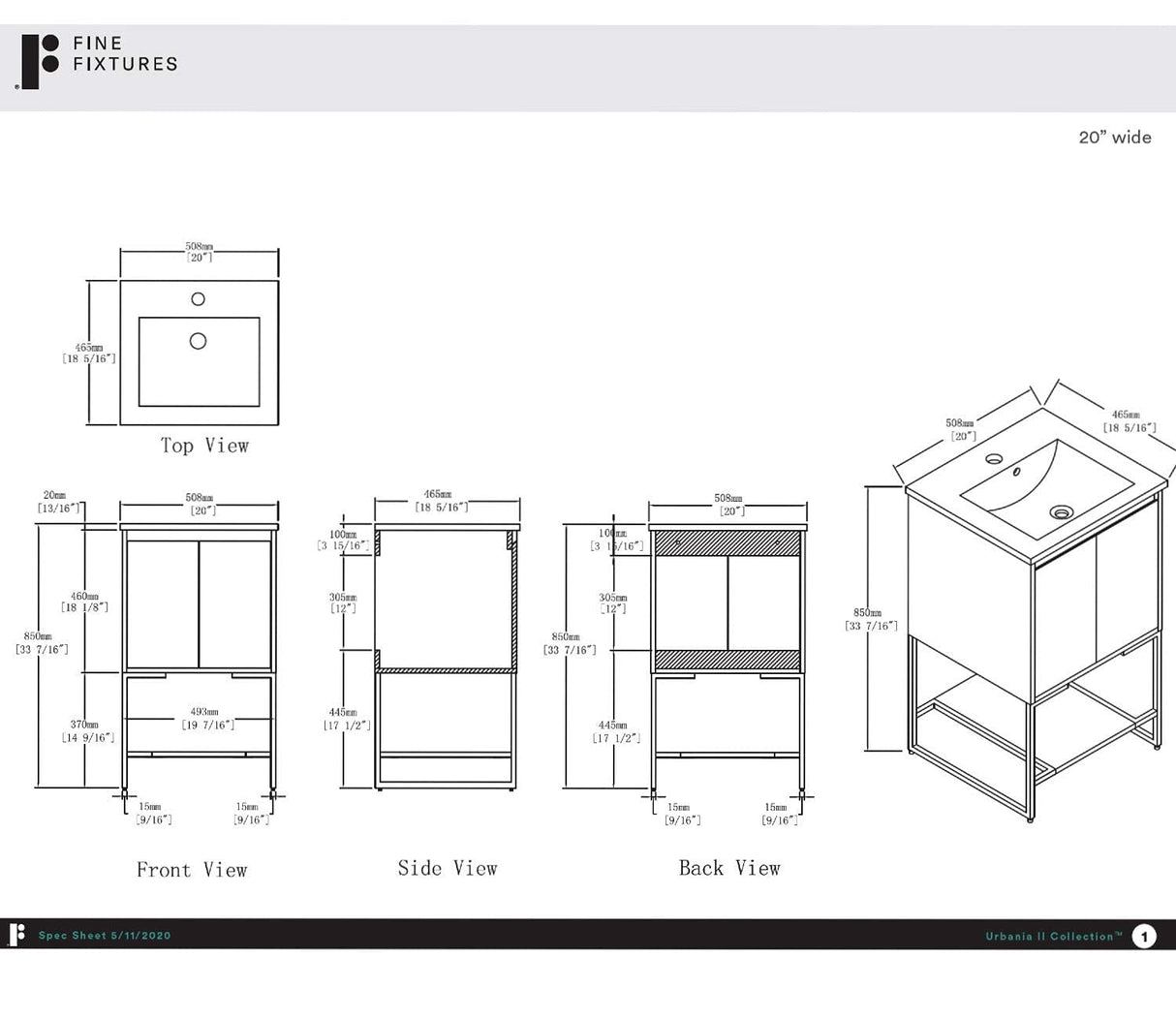 Fine Fixtures 20 Inch Bathroom Vanity with Sink - Modern Knob Free Design, Elegant Space-Saving Solution for Your Bathroom - Durable, Bathroom Vanities for a Contemporary Look - Urbania Collection Fine Fixtures