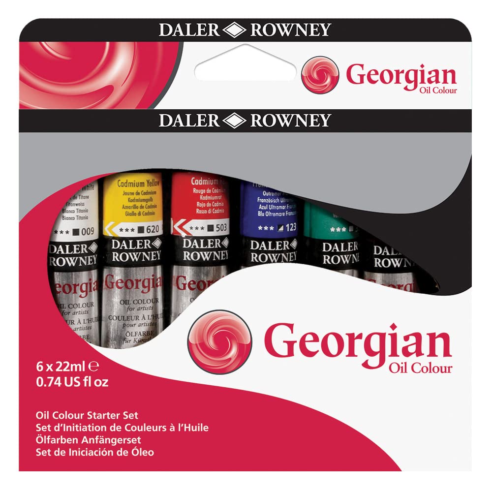 Daler Rowney Georgian 6-Tube Starter Artist Oil Paint Set - Painting Set for Canvas Paper and More - Oil Painting Supplies for Artists and Students - Artist Oil Paints for All Skill Sets Daler Rowney
