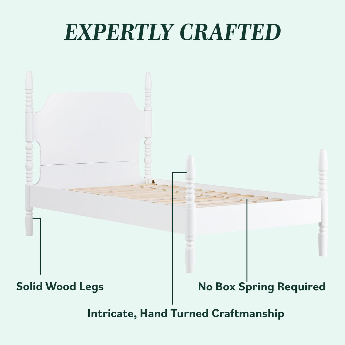 Walker Edison EZ Assembly Traditional Wood White Spindle Bed, Vintage Bed Frame, No Box Spring Required, Twin Bed Frame with Headboard, Twin Size, White Walker Edison